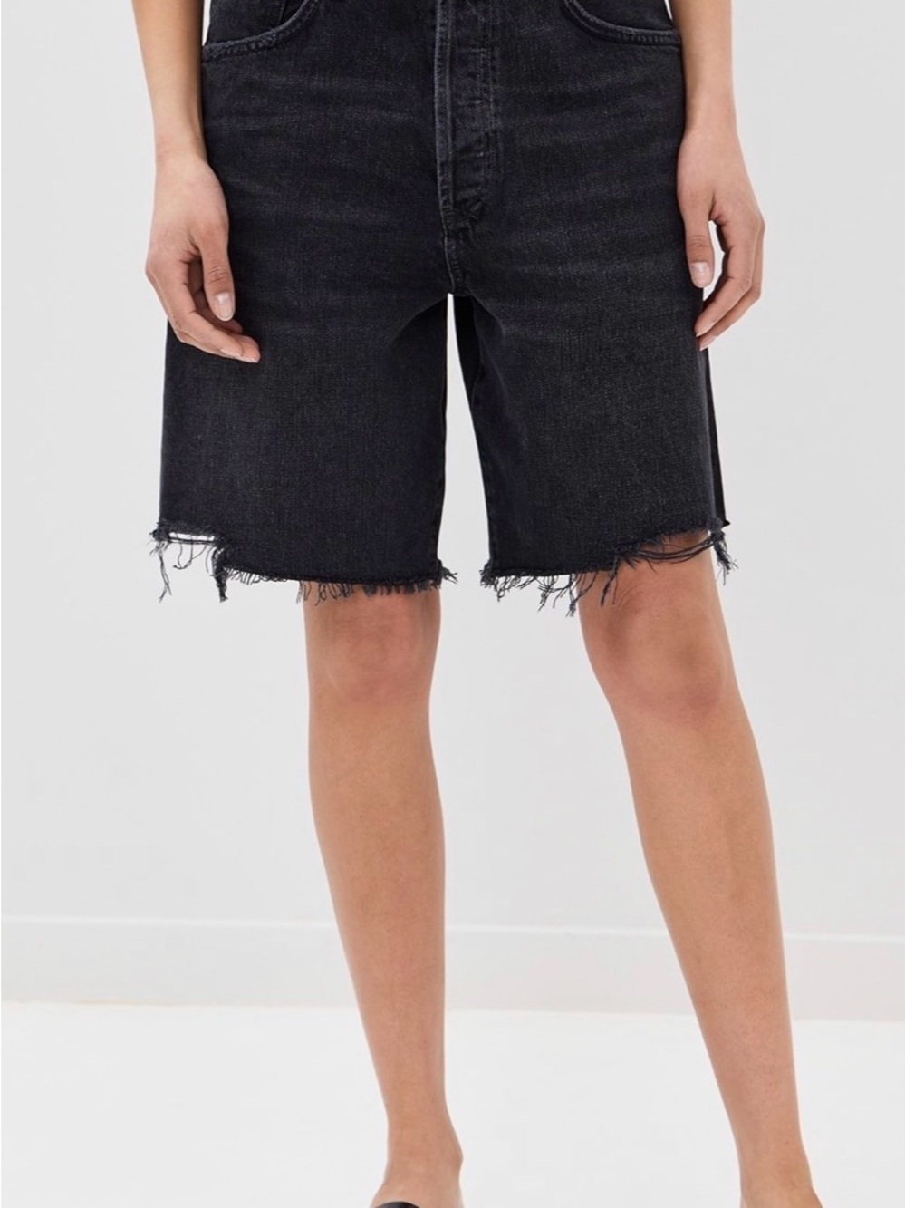 Agolde Indra Long Black Denim Slouchy Shorts - Picture 2 of 6